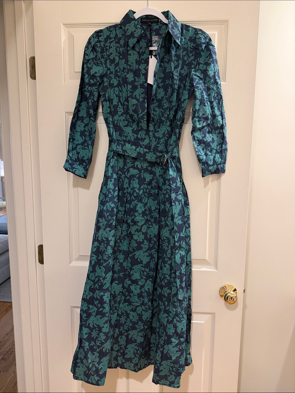 English Factory Teal & Navy Floral Midi Shirt Dress